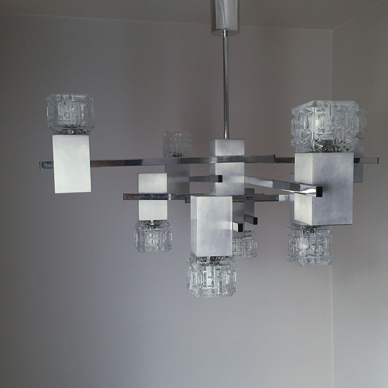 Vintage cubic chandelier in chromed metal