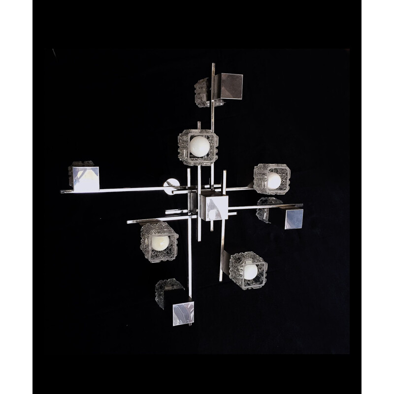 Vintage cubic chandelier in chromed metal