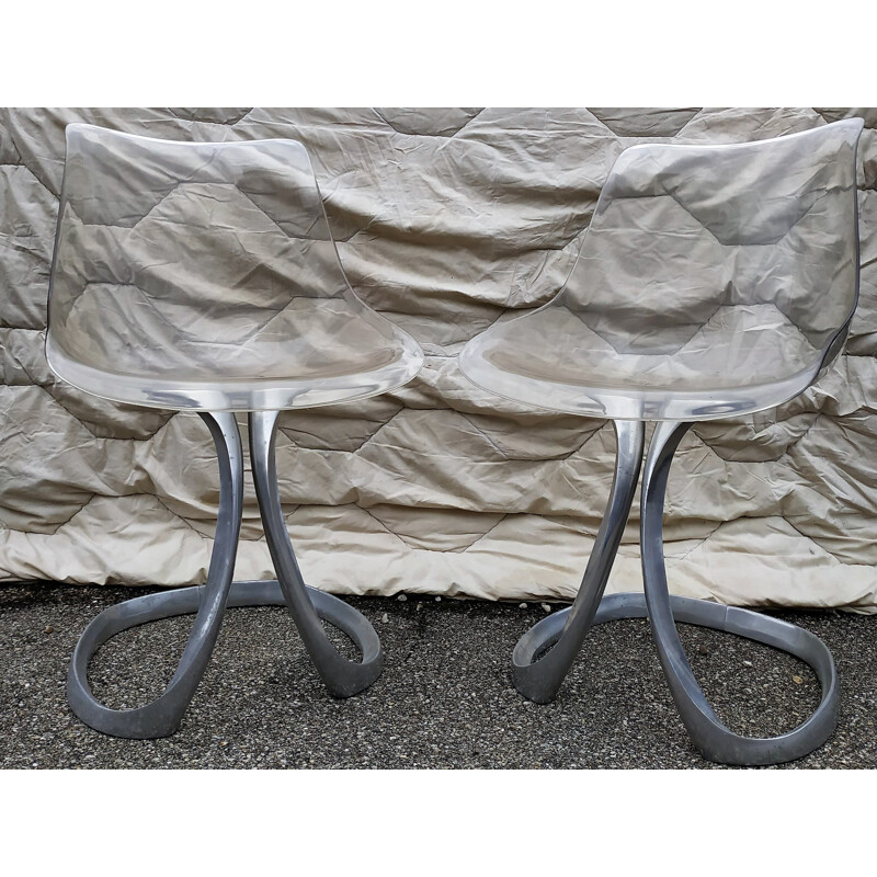 Pair of vintage steel chairs by Michel Charron