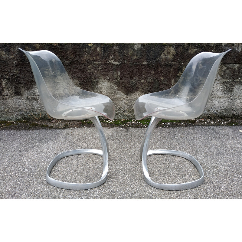 Pair of vintage steel chairs by Michel Charron