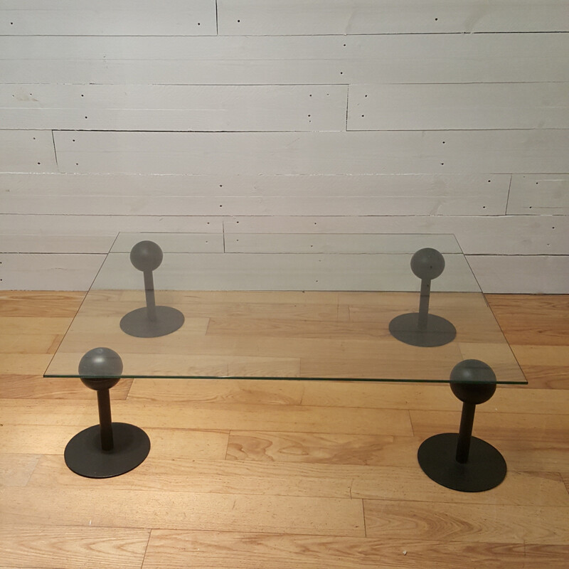 Table basse en verre, caoutchouc et acier, Philippe STARCK - 1980