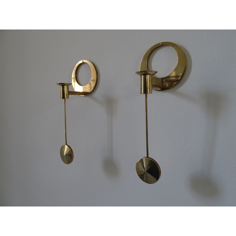 Set of 2 candleholders in brass by Arthur Pe