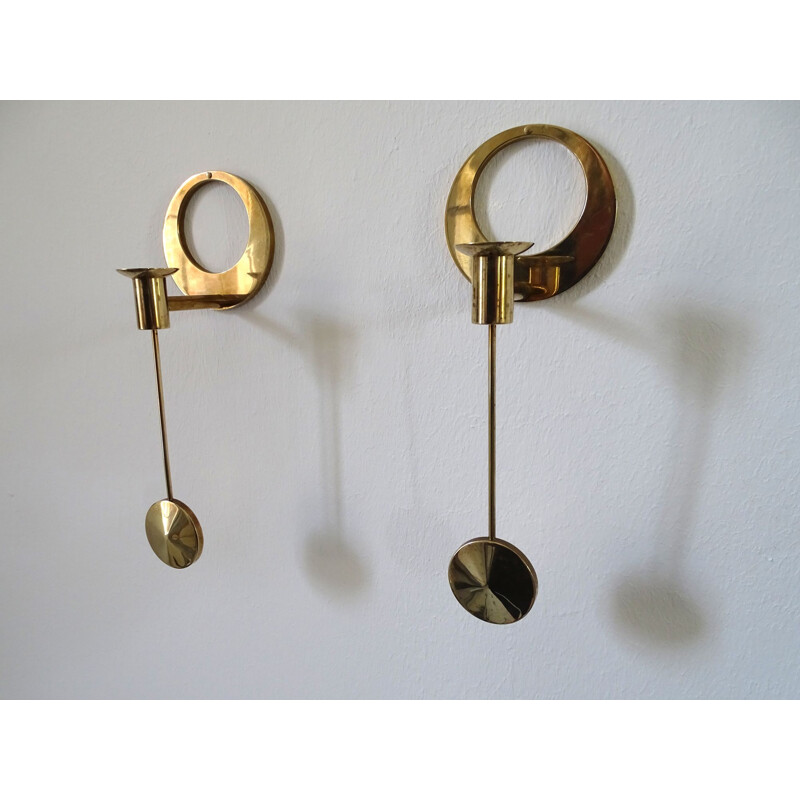 Set of 2 candleholders in brass by Arthur Pe