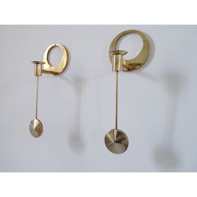 Set of 2 candleholders in brass by Arthur Pe