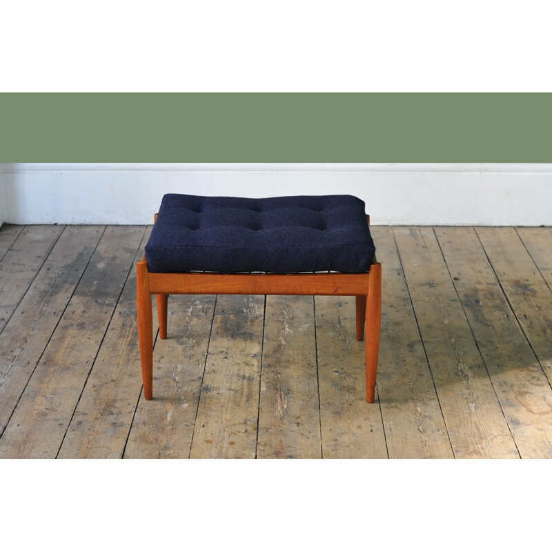Blue teak footstool by Kai Kristiansen for Magnus Olesen