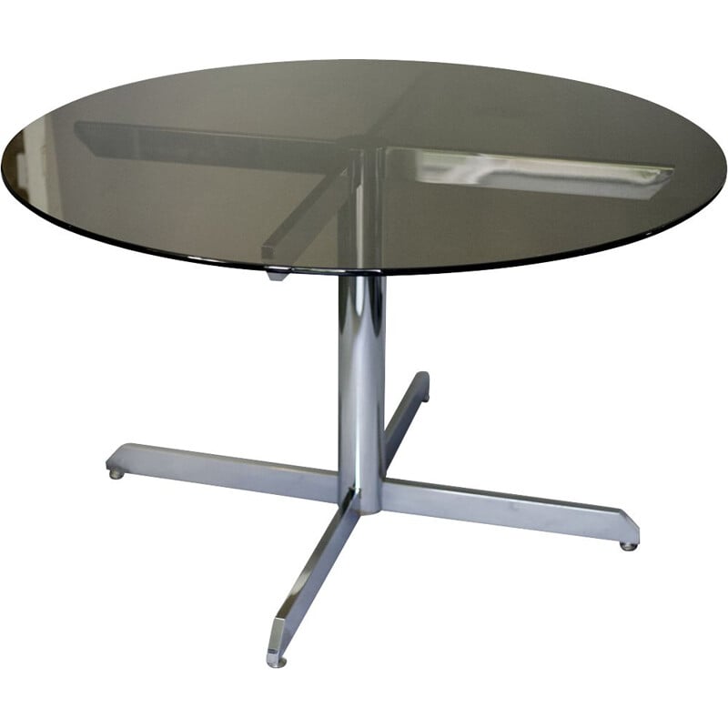Vintage round dining table in smoked glass by Roche Bobois