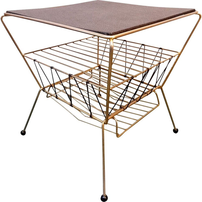 Vintage cube table in steel and plastic with magazines rack 1960