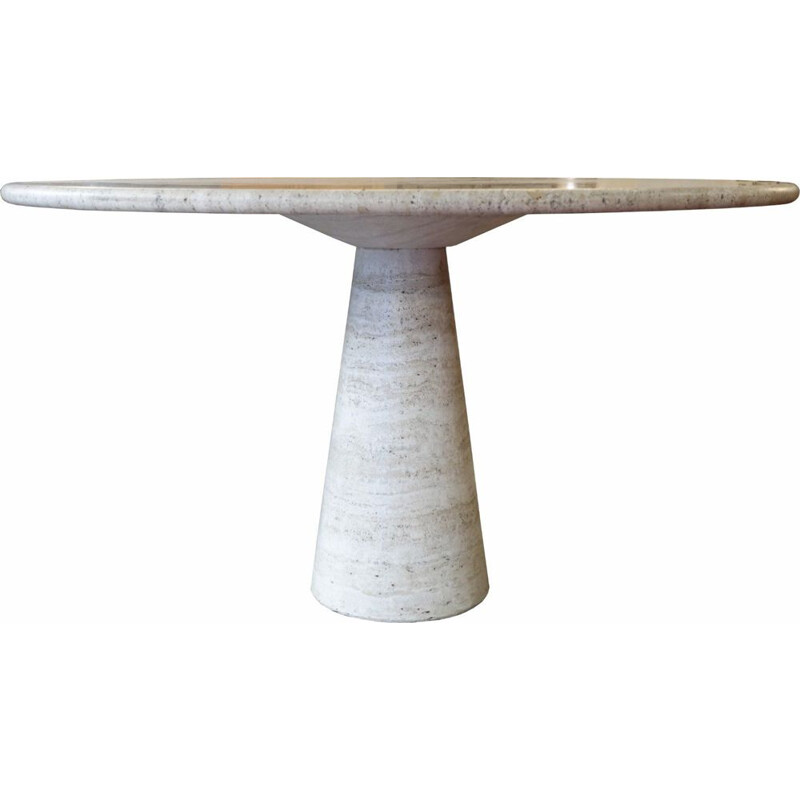 Vintage circular white table in travertine by Angelo Mangiarotti 1970