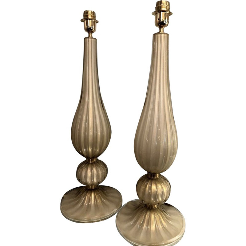 Pair of vintage Murano glass beige lamps 1980