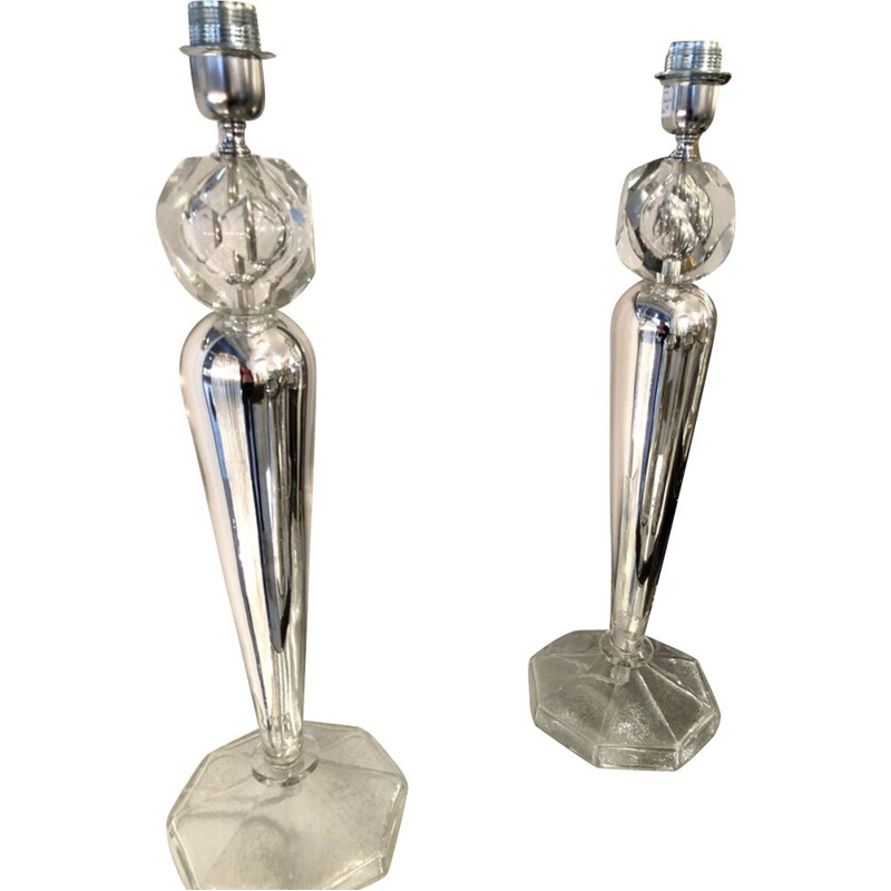 Pair of vintage silver Toso lamps in Murano glass