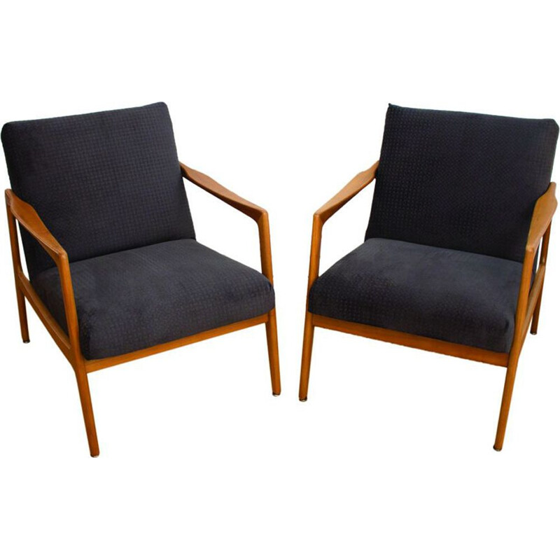 Set of 2 vintage Danish armchairs in cherry wood