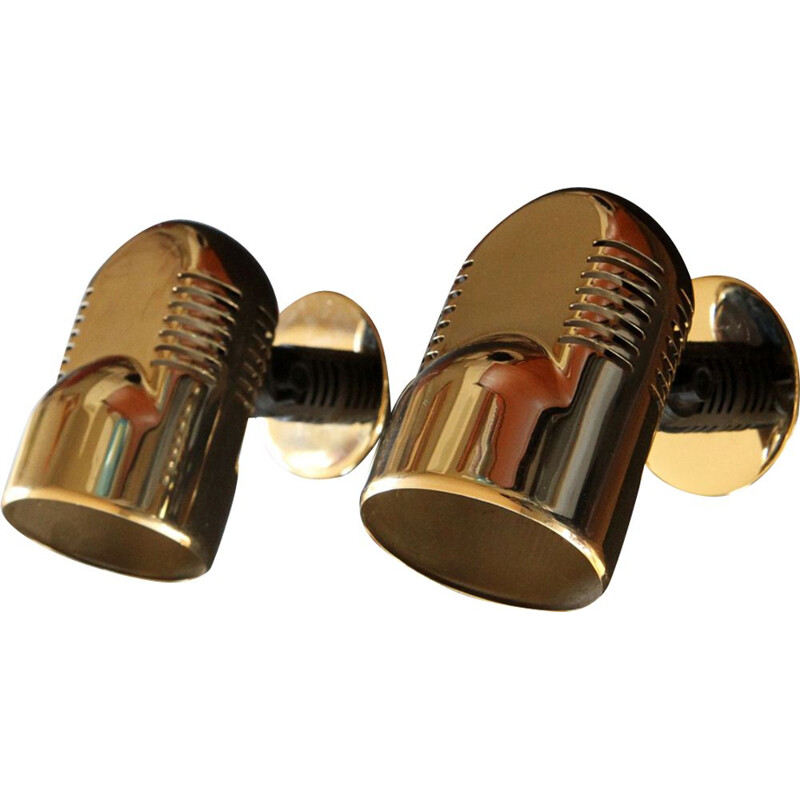 Set of 2 vintage wall lamp in golden metal by Fase