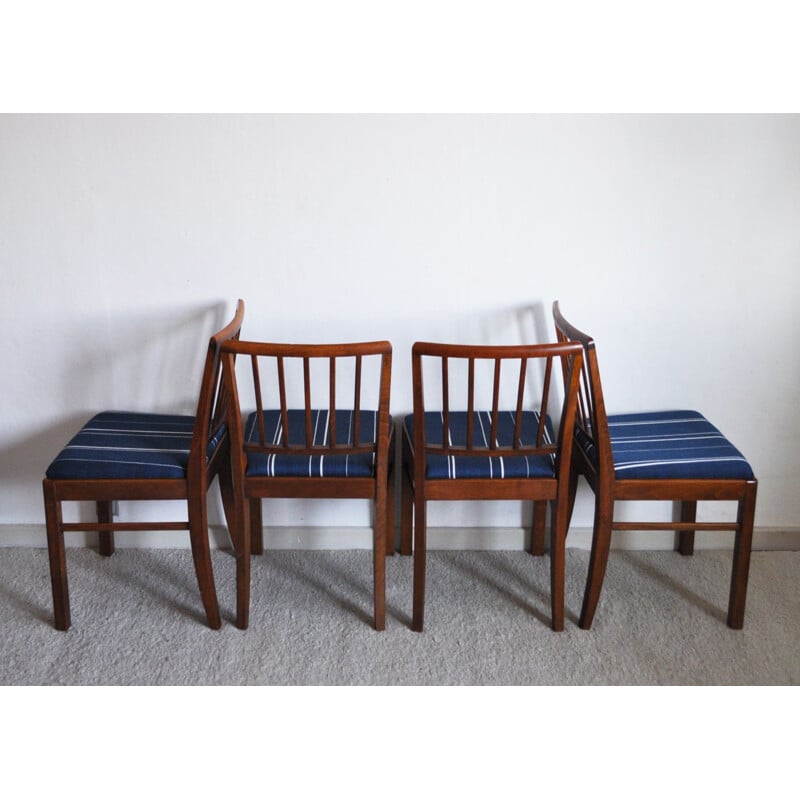 Suite de 4 chaises danoises bleues en acajou