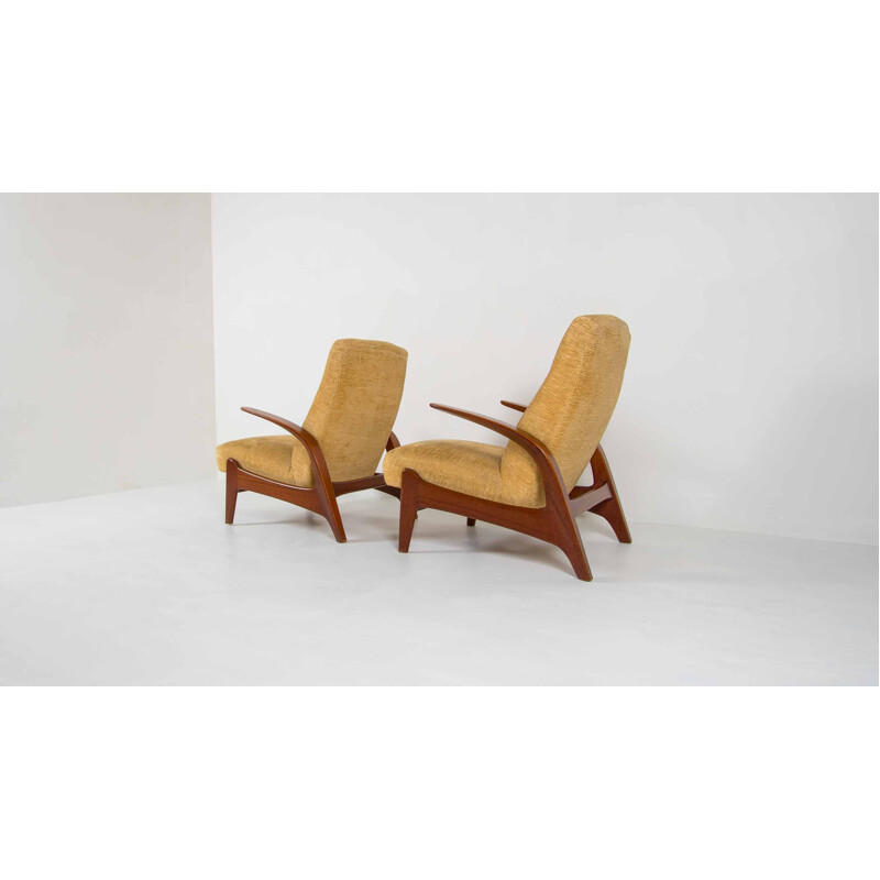 Suite de 2 fauteuils jaunes en teck par Gimson & Slater