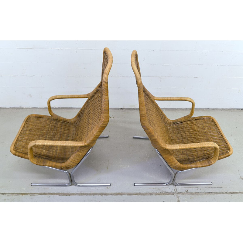 Set of 2 wicker lounge chairs by Dirk van Sliedrecht for Rohé Noordwolde