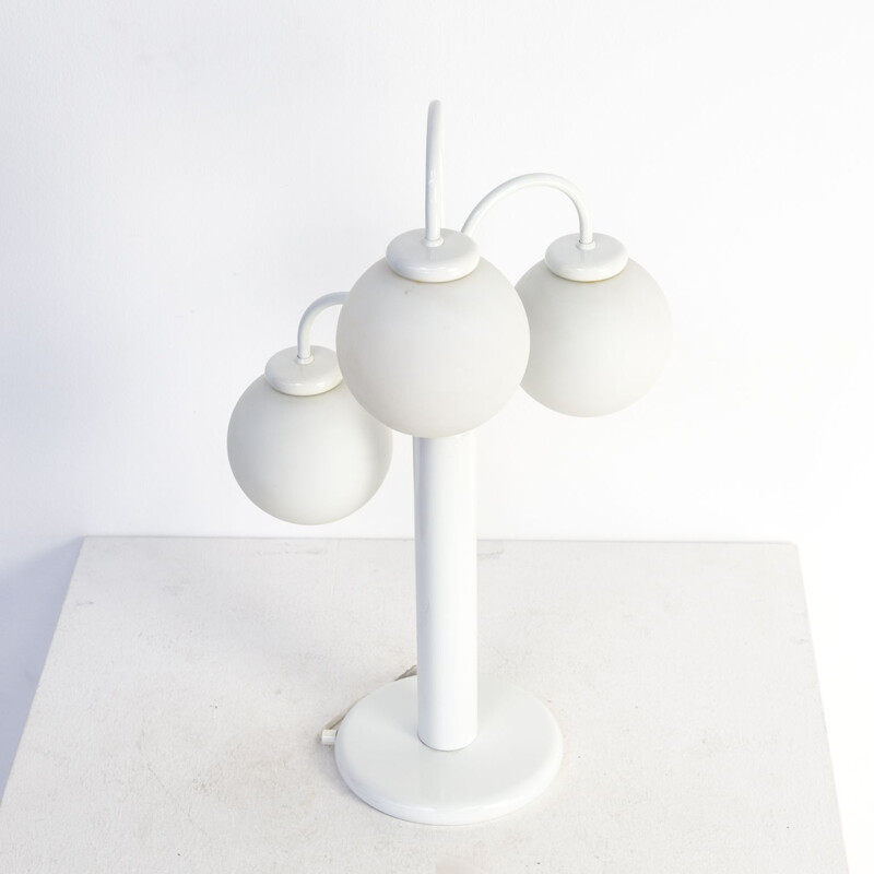 Vintage white table lamp in metal and glass