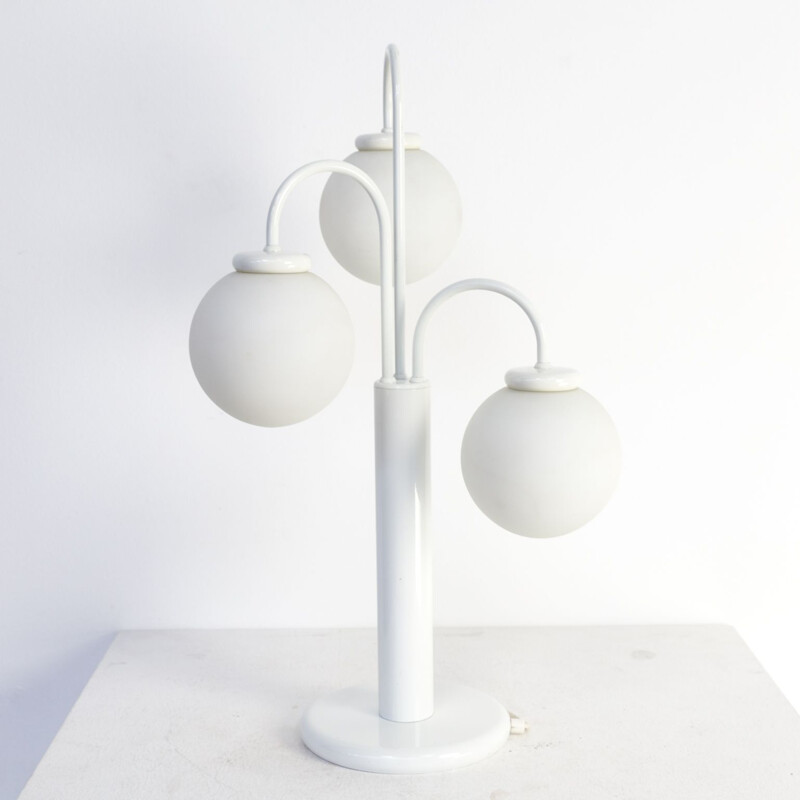 Vintage white table lamp in metal and glass