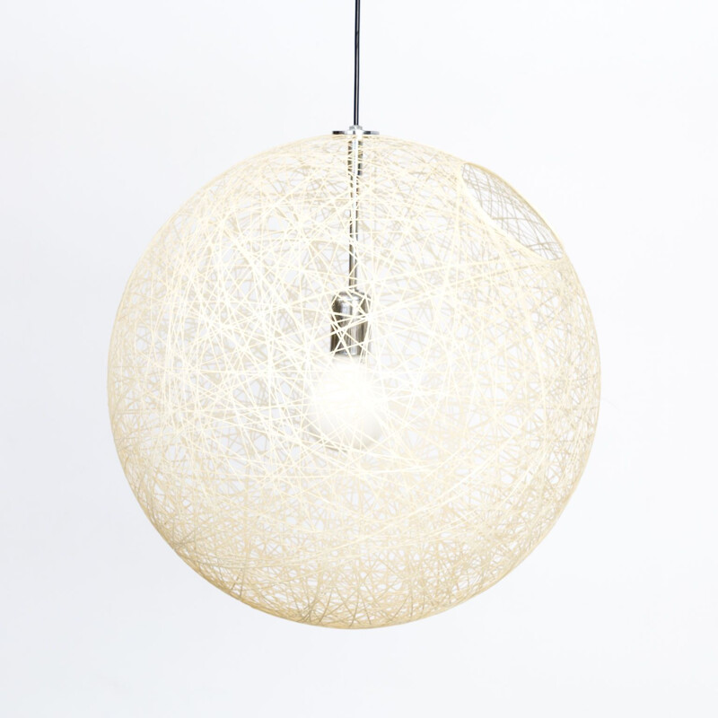 Vintage round hanging lamp in white fabric