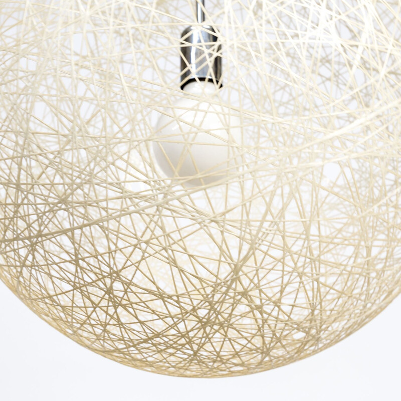 Vintage round hanging lamp in white fabric