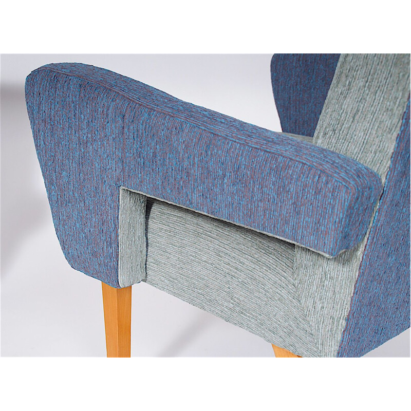Suite van 2 vintage fauteuils in blauwe stof