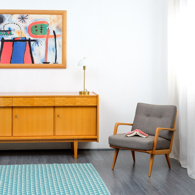 Vintage grey armchair in cherrywood