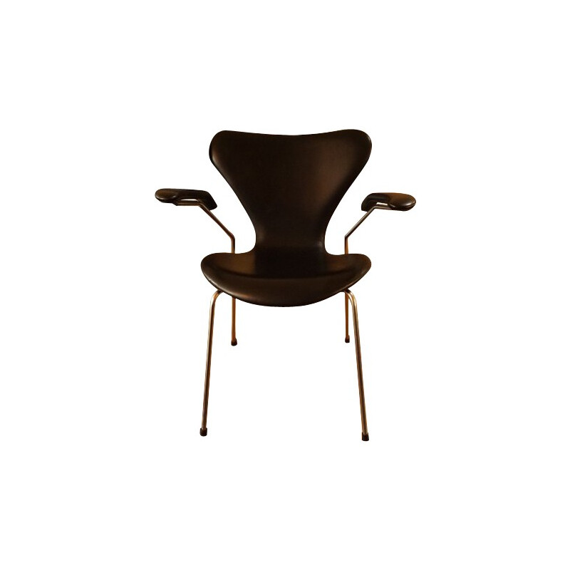 Set of 10 Seven chairs in steel and leather, Arne JACOBSEN, Fritz Hansen edition - 1981