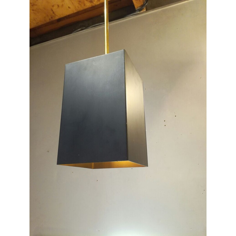 Vintage "Viervoud" metal and brass suspension lamp by Raak, 1970