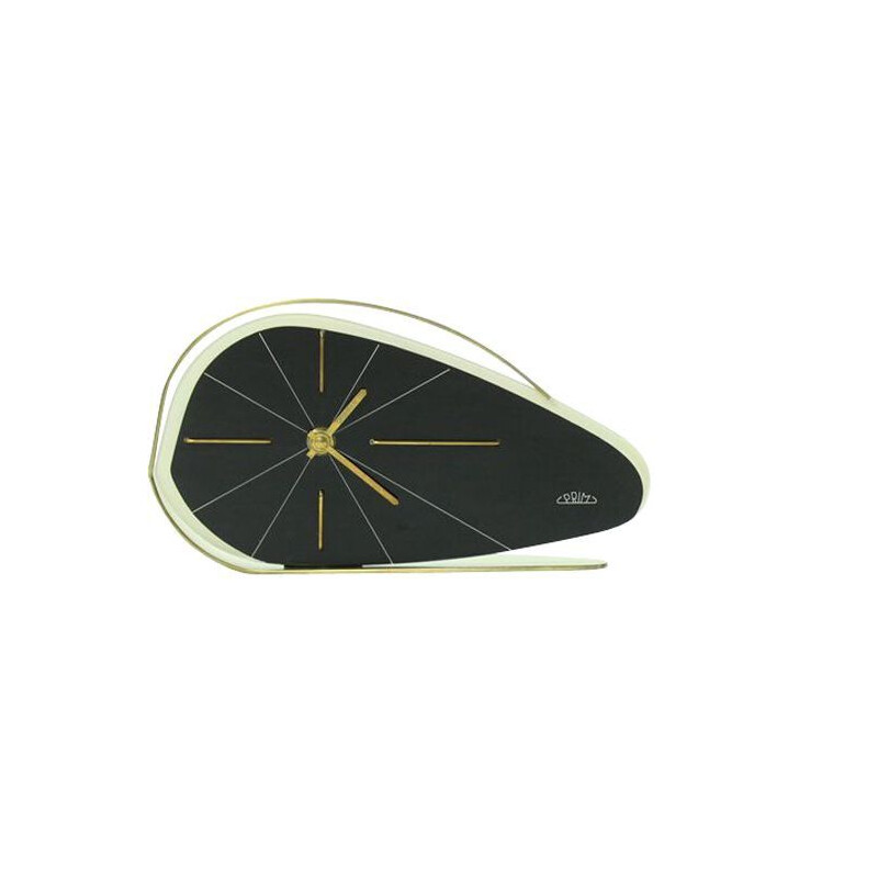 Vintage black clock in brass and plastic by Prim