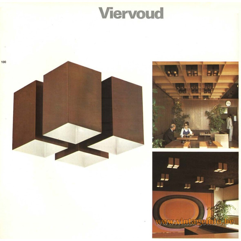 Lampada a sospensione "Viervoud" di Raak, 1970, in metallo e ottone.