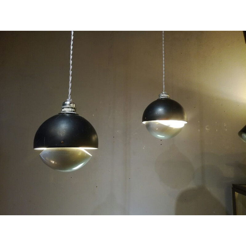 Set of 2 vintage pendant lamps in aluminum by Raak