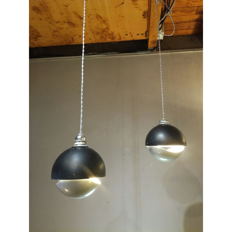 Suite di 2 lampade a sospensione vintage in alluminio di Raak