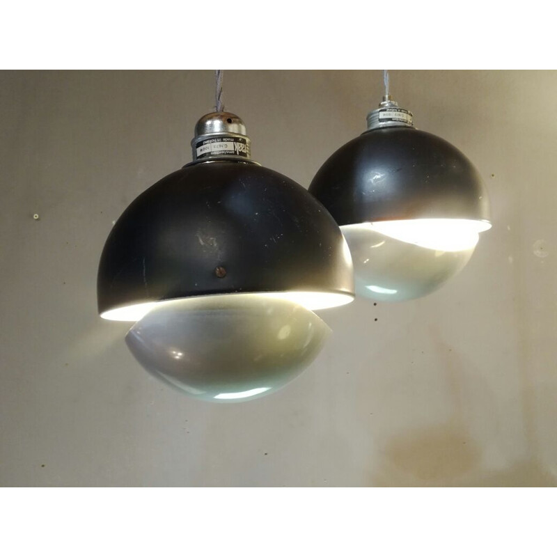 Set of 2 vintage pendant lamps in aluminum by Raak