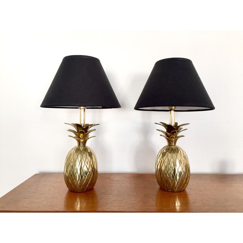 Paire de lampes vintage ananas en laiton 1980