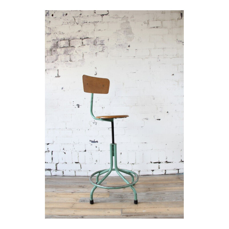 Tabouret vintage vert réglable en métal