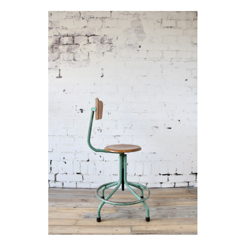 Tabouret vintage vert réglable en métal