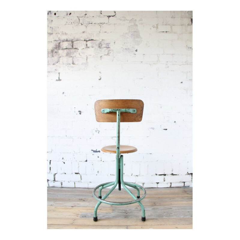 Vintage adjustable green stool in metal