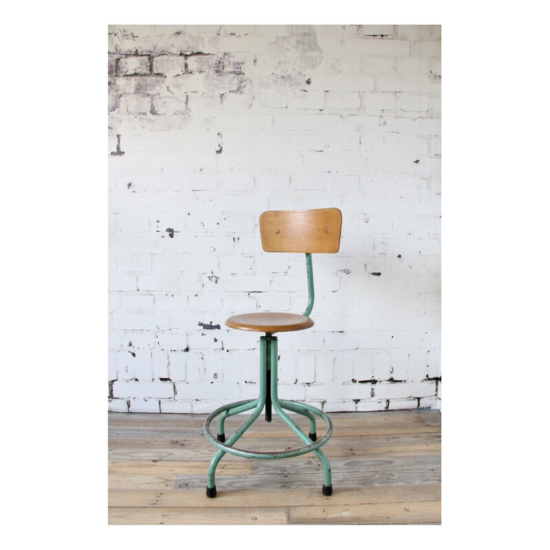 Vintage adjustable green stool in metal