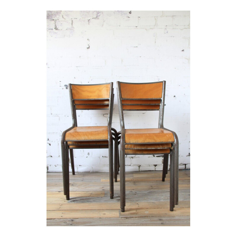 Suite de 4 chaises d'école vintage 510 par Mullca