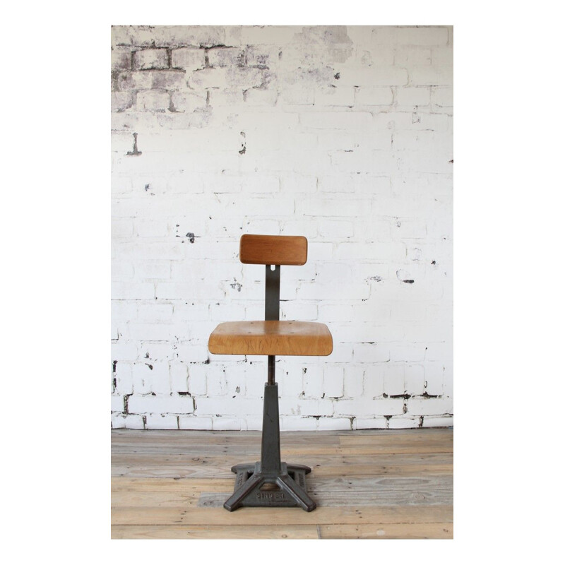 Vintage adjustable stool with backrest by Singer