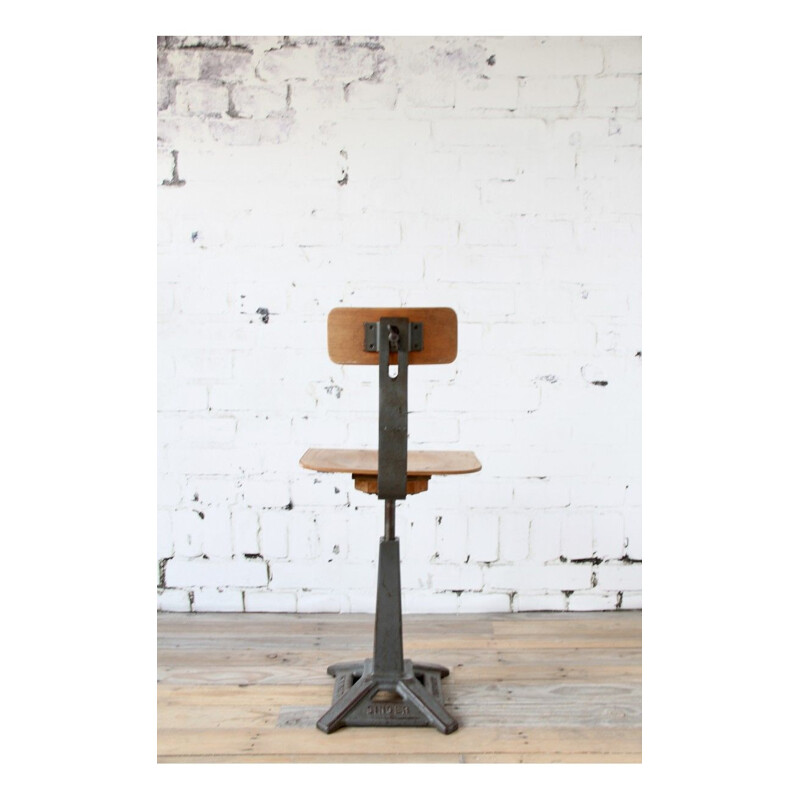 Vintage adjustable stool with backrest by Singer