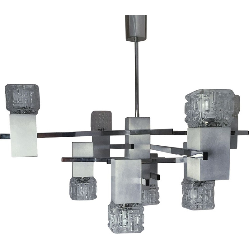 Vintage cubic chandelier in chromed metal