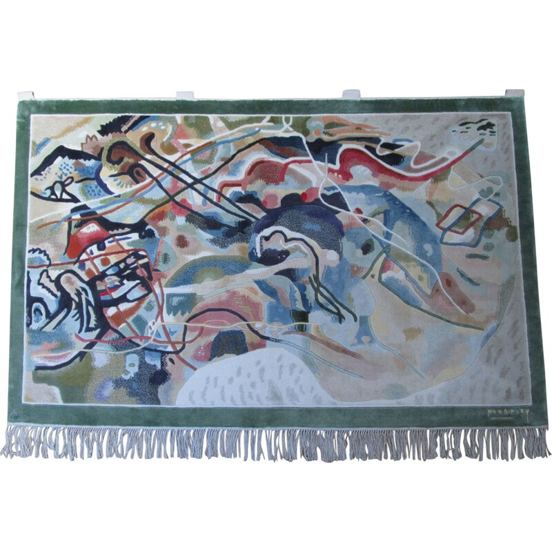 Vintage multicolor wall carpet in silk