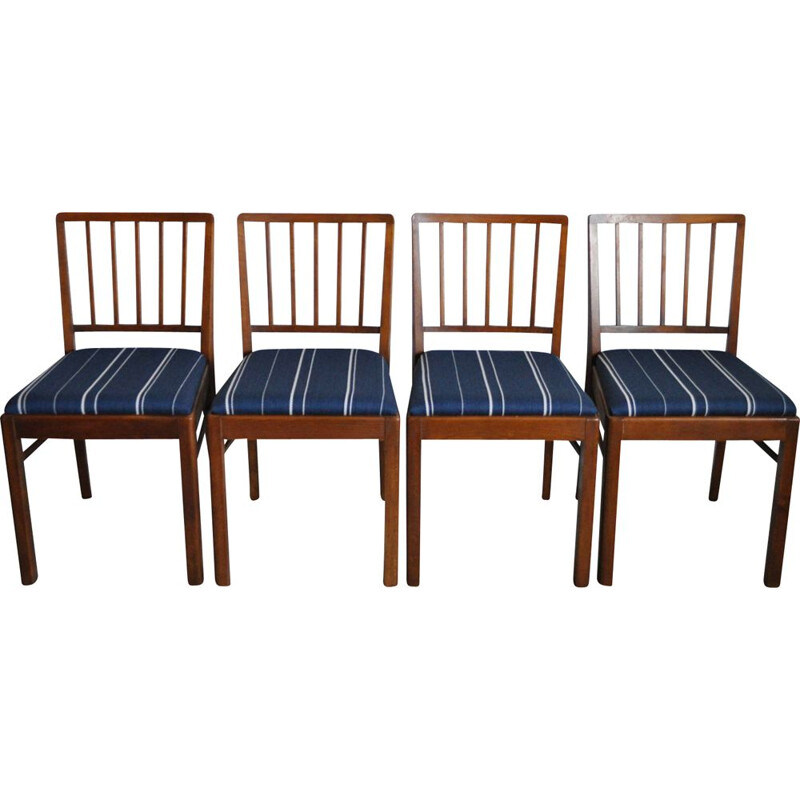 Suite de 4 chaises danoises bleues en acajou