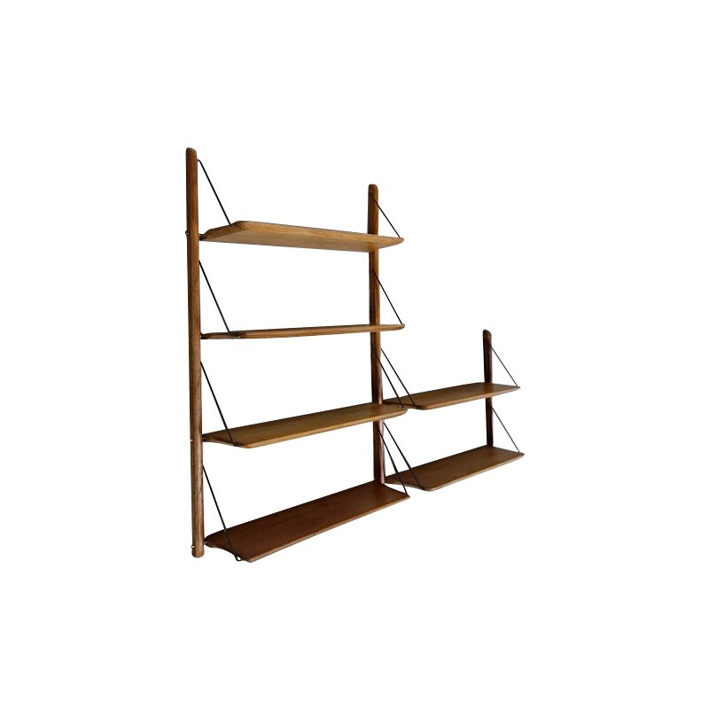 Vintage shelves in solid oak and brass, Jacques HAUVILLE, BEMA edition - 1950s