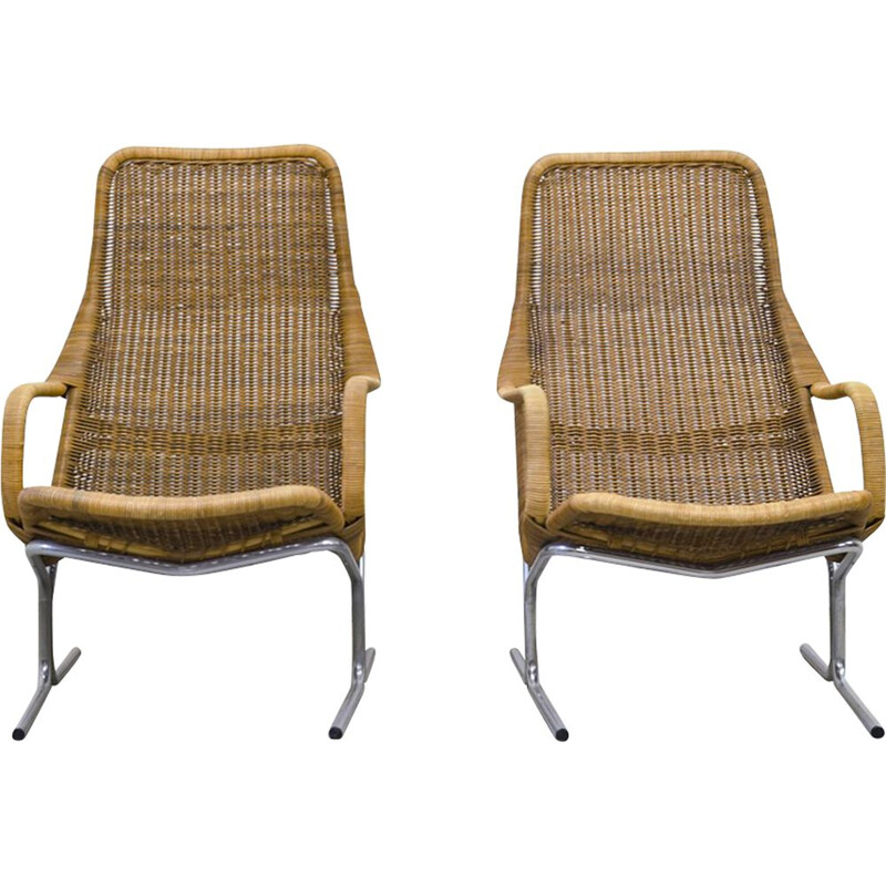 Set of 2 wicker lounge chairs by Dirk van Sliedrecht for Rohé Noordwolde