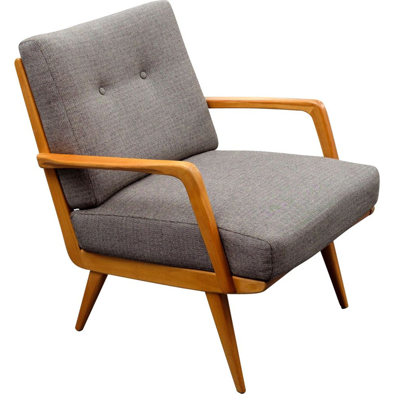 Vintage grey armchair in cherrywood