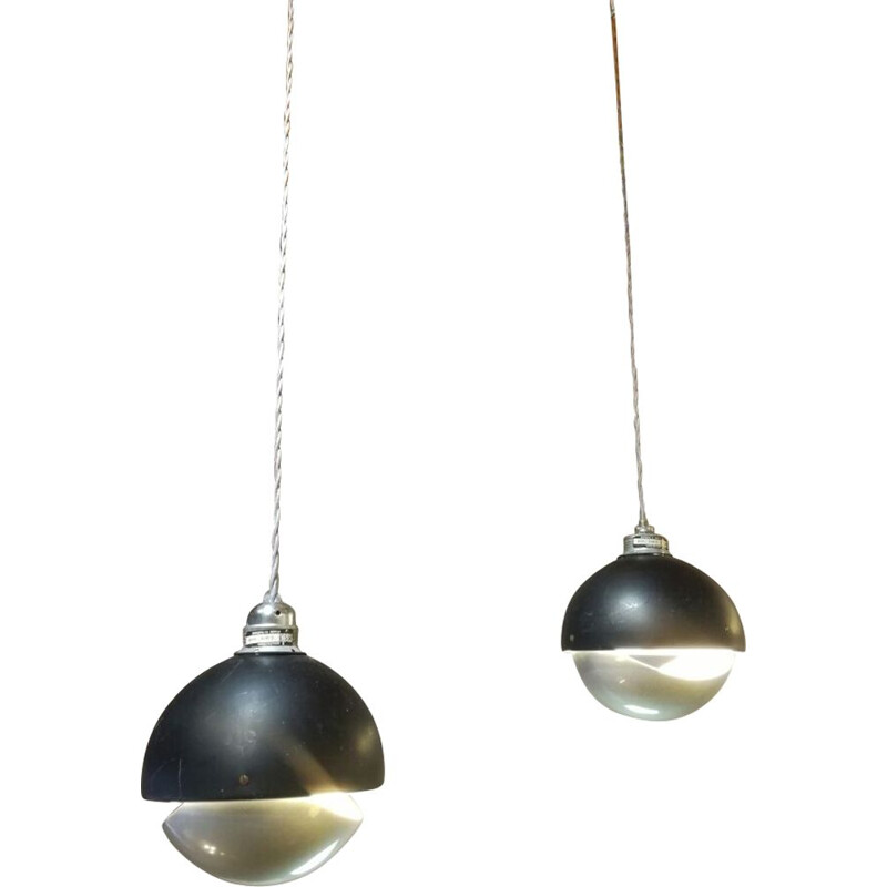 Set of 2 vintage pendant lamps in aluminum by Raak