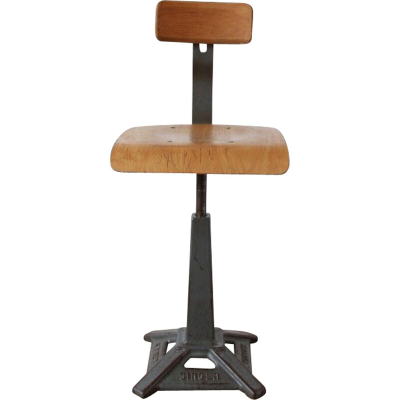 Vintage adjustable stool with backrest by Singer