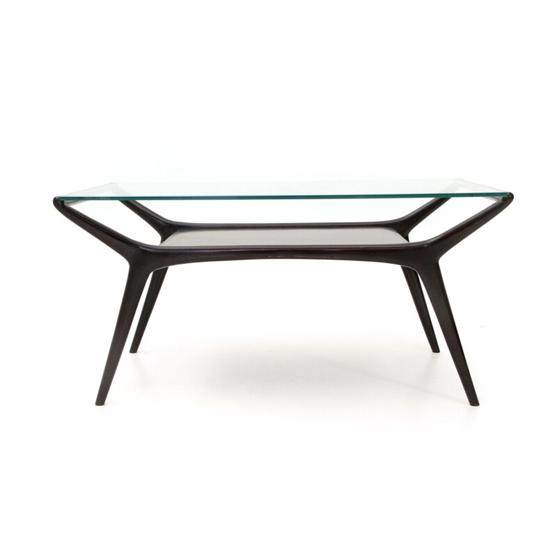 Vintage italian lacquered table in wood and glass 1950