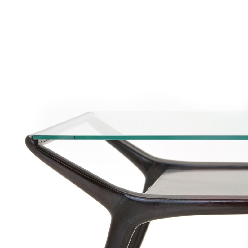 Vintage italian lacquered table in wood and glass 1950